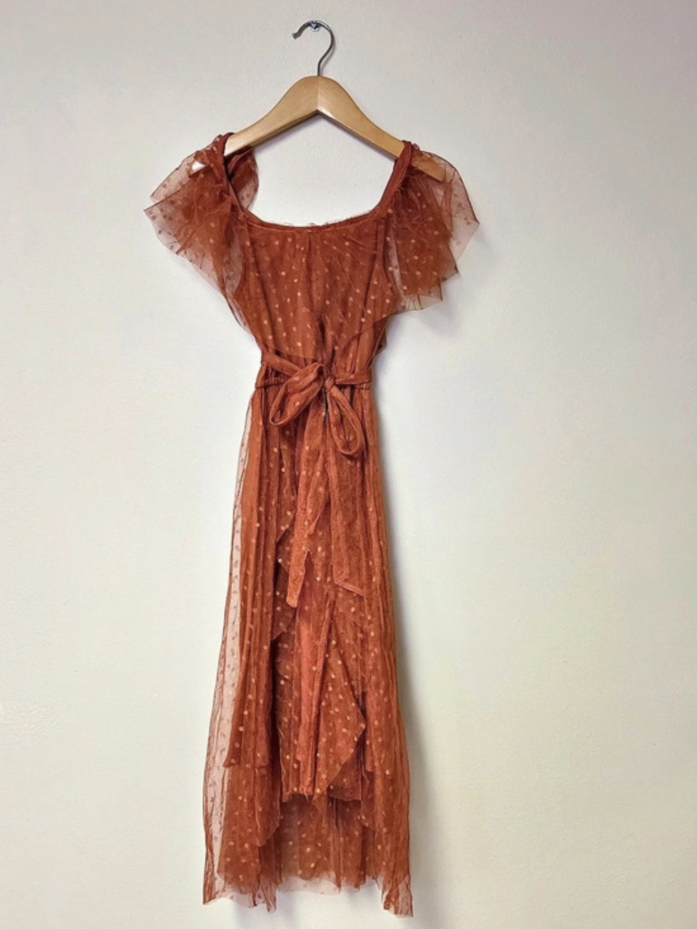 JOYFOLIE Polka Dot Tulle Dress in Rust, Size 6 NWOT